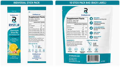 RYSTOR Electrolyte Drink Mix | Lemon | 10 Stick Packs - Rystor