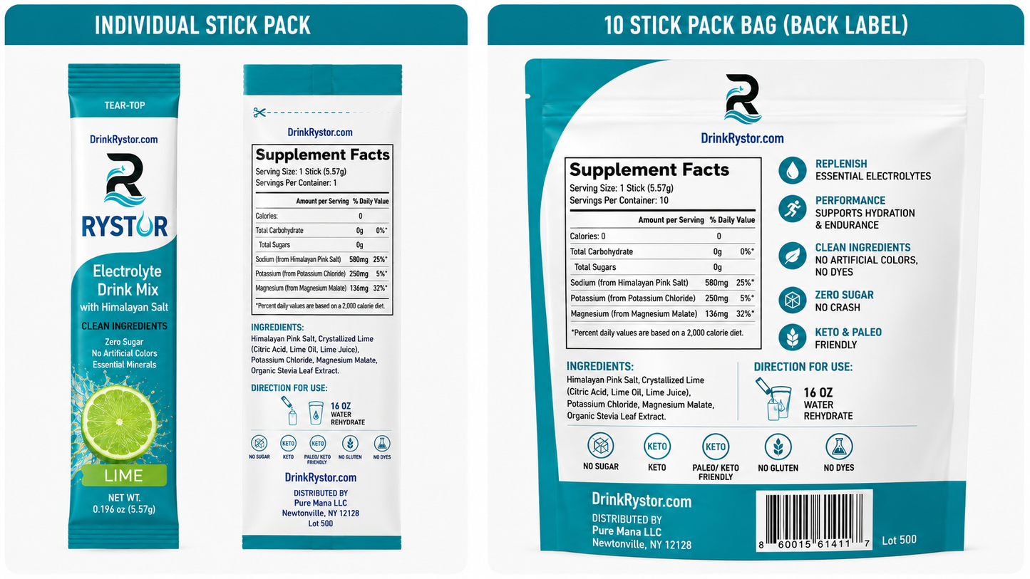 RYSTOR Electrolyte Drink Mix | Lime | 10 Stick Packs