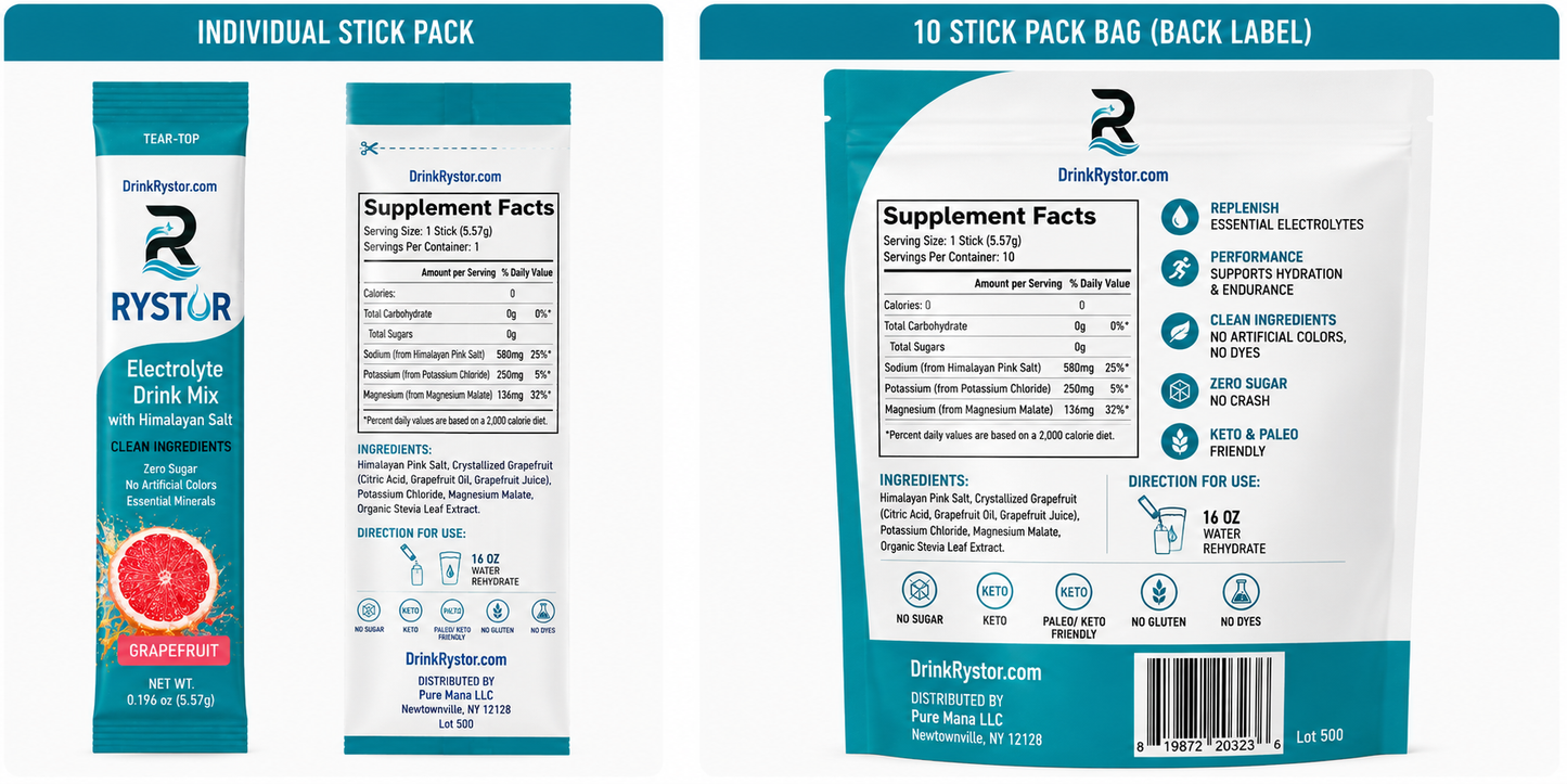 RYSTOR Electrolyte Drink Mix | Grapefruit | 10 Stick Packs